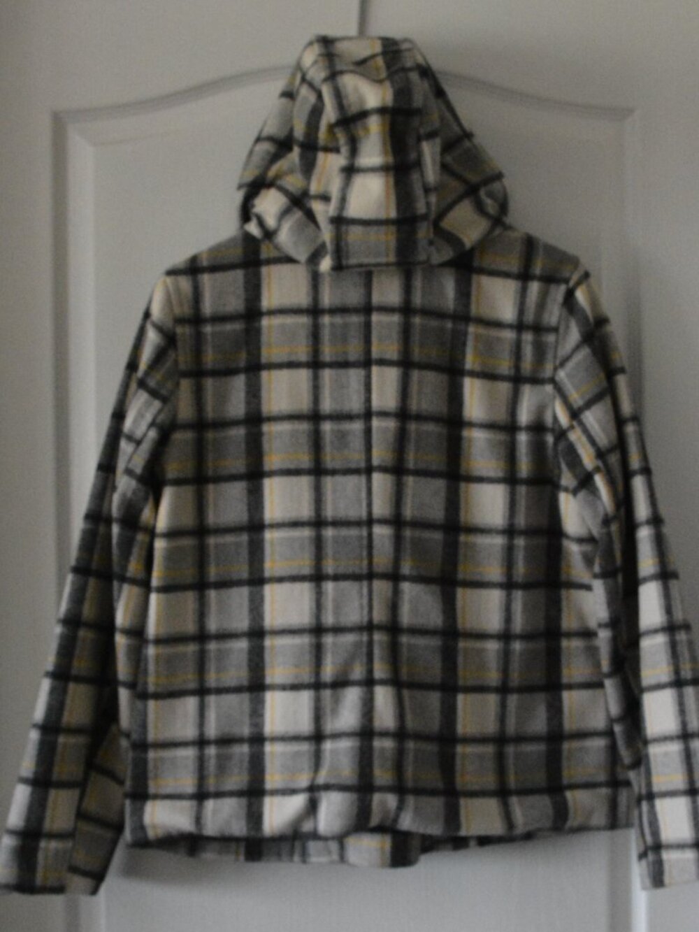 Old Navy Hooded Plaid Toggle Duffle Wool Coat size Large - Picture 6 of 10
